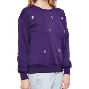 Embellished Floral Sweatshirt in Deep Plum